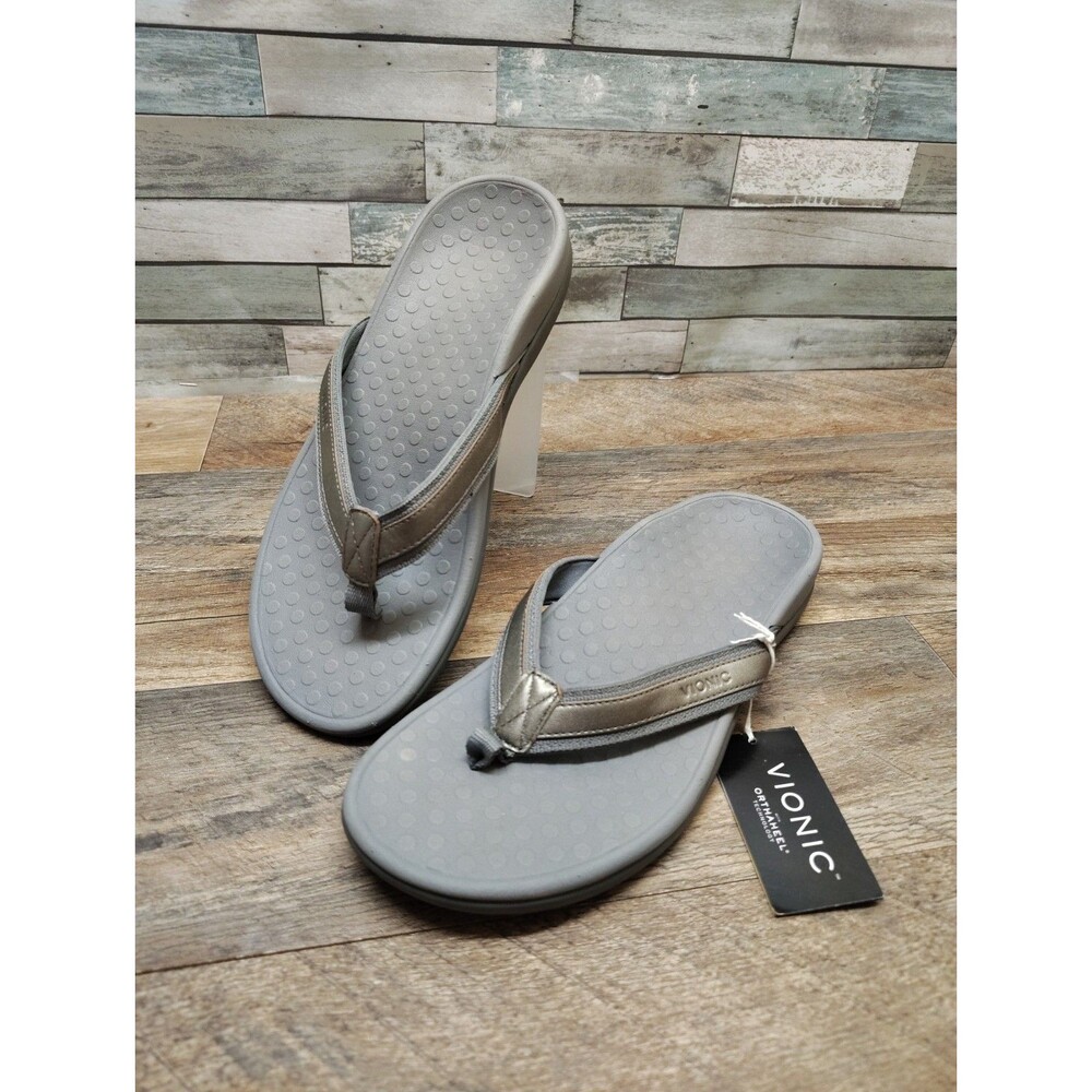 Vionic Tide II Pewter Toe Post Sandal Flip Flop Women's US Size 9 New With Tags